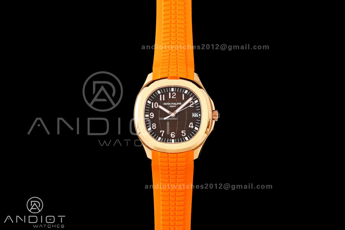 Aquanaut 5167 RG BBF 1:1 Best Edition Brown Dial on Orange Rubber Strap DPB330 Super Clone